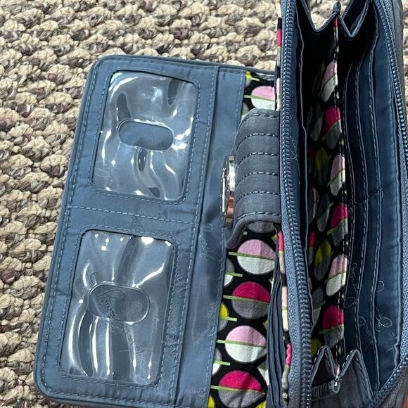 Vera Bradley Turnlock Wallet Gray Microfiber Zip Around Change Pouch Classic - Picture 6 of 7